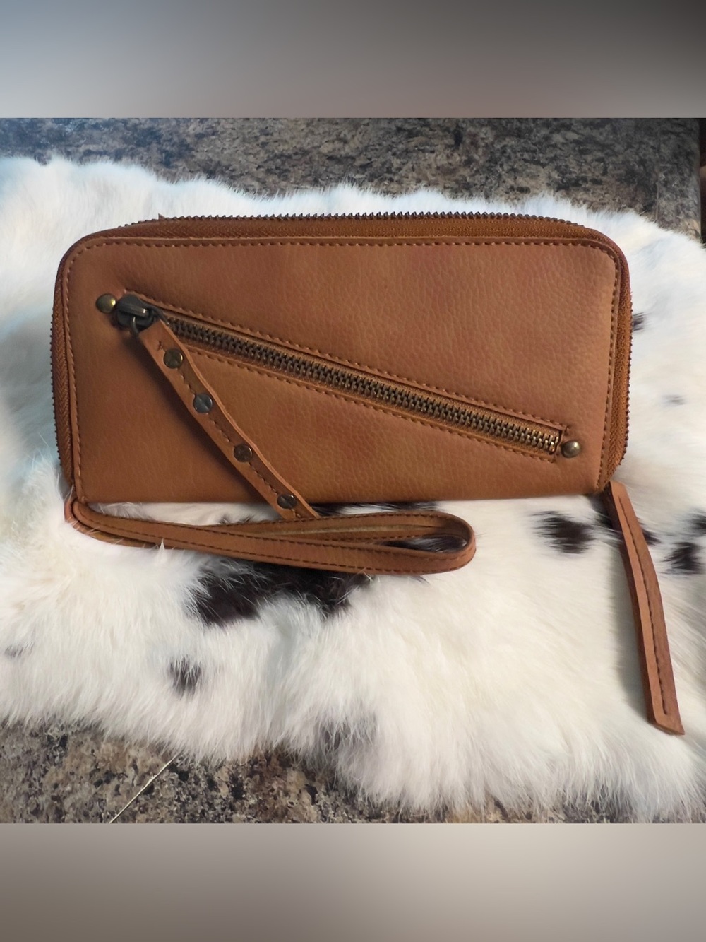 Free People vegan  Zip Wallet Clutch - Tan